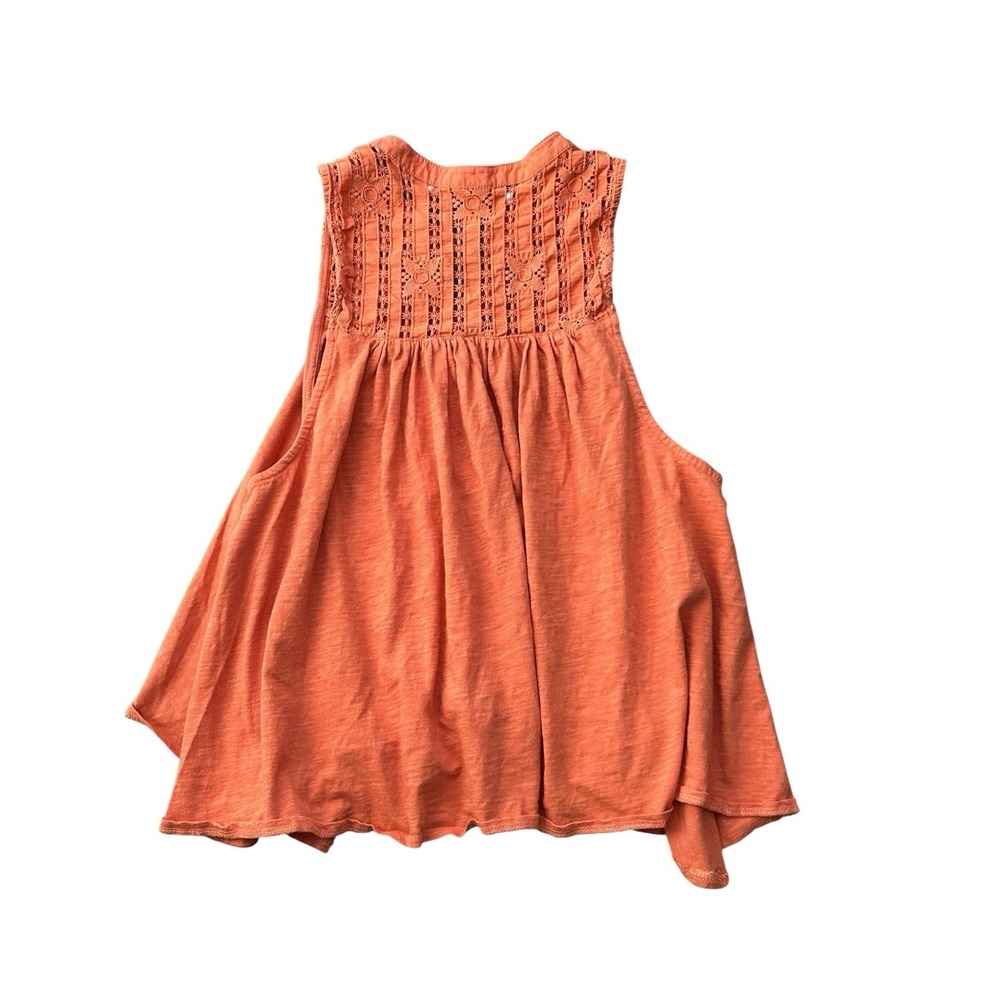 Free People Sunkissed Cotton Pointelle Tank Top Orange Sleeveless Boho | Size S - Picture 5 of 7